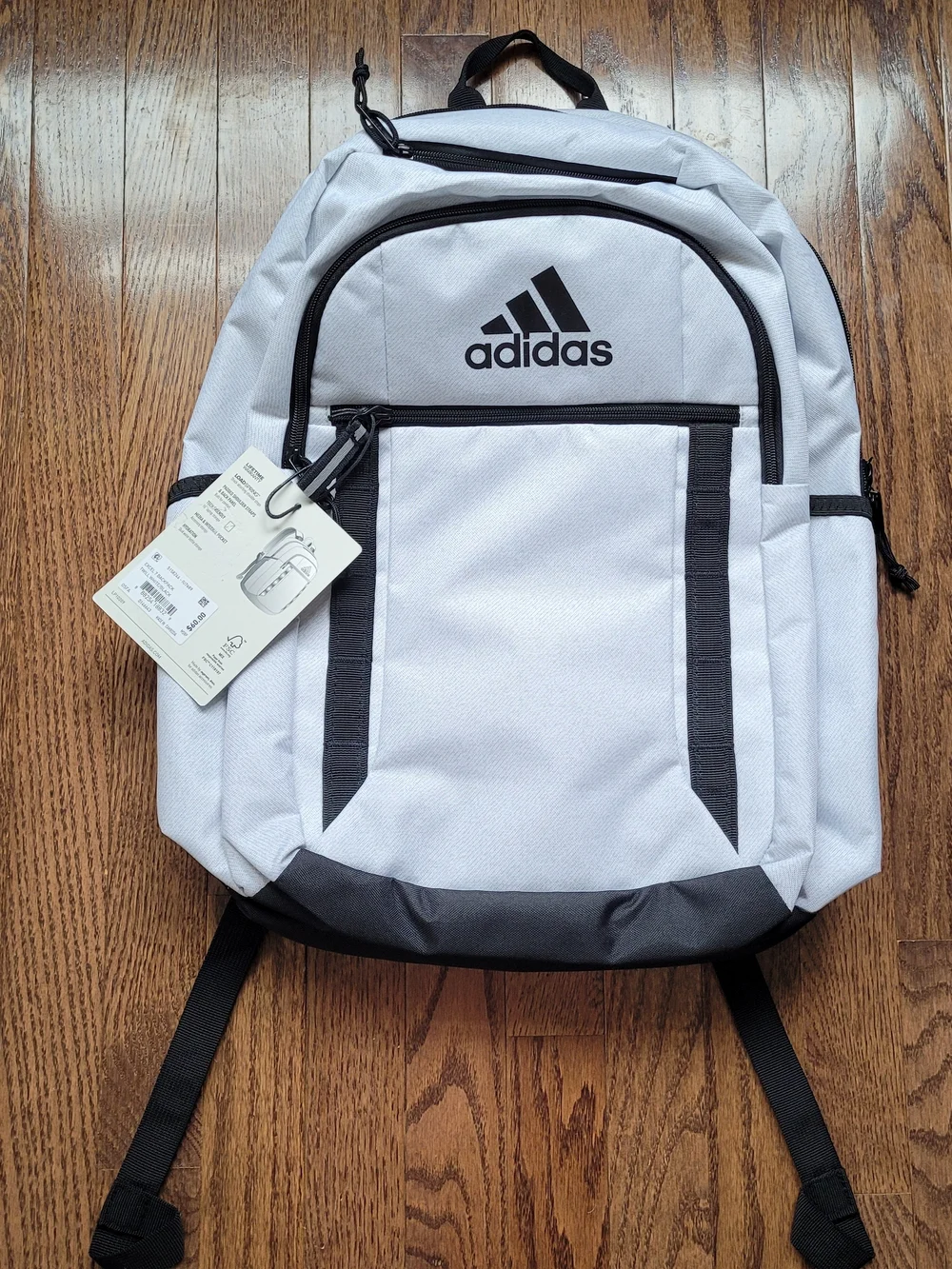 adidas Light Gray and Black Backpack with Front Pocket
